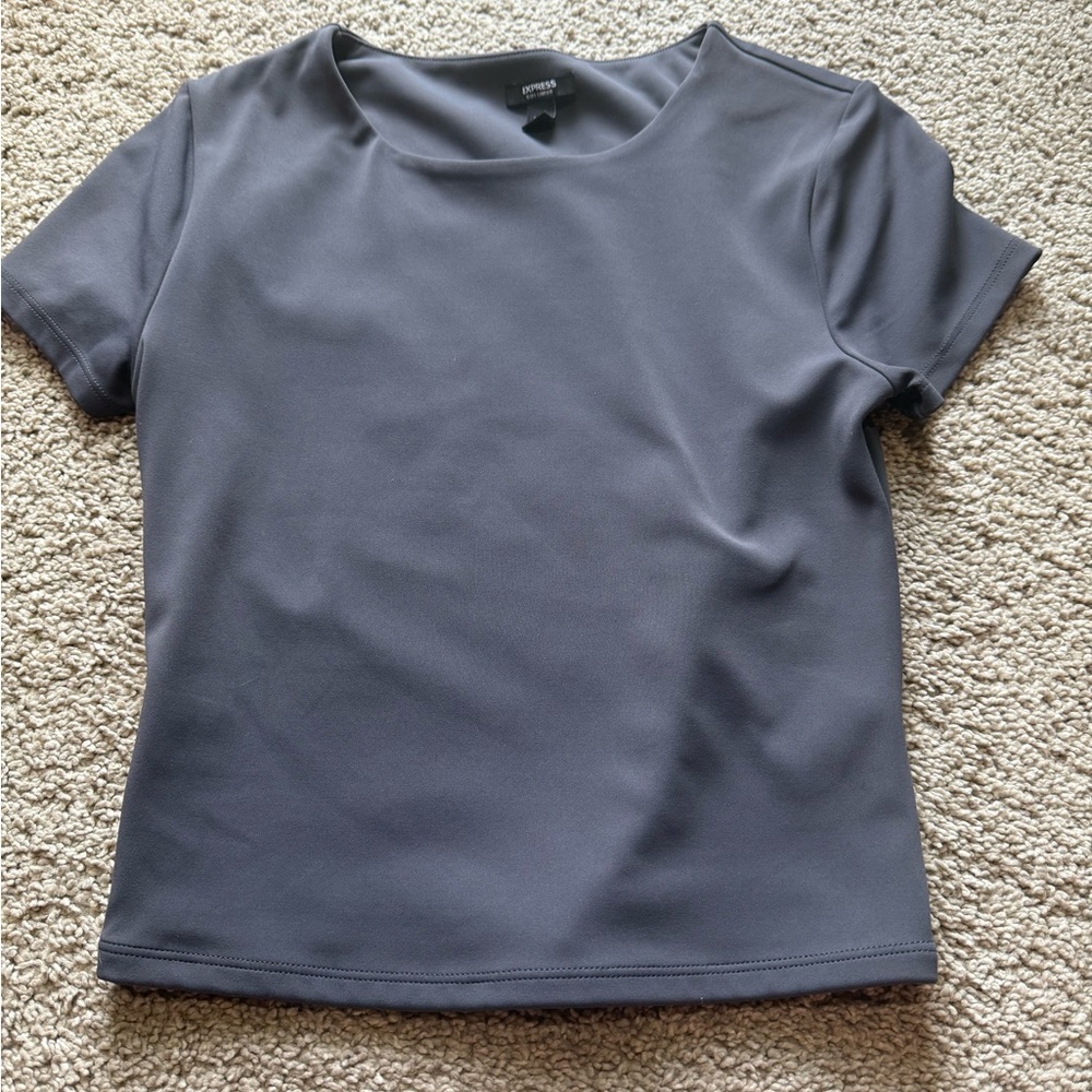 Express Charcoal Contour Short Sleeve Top